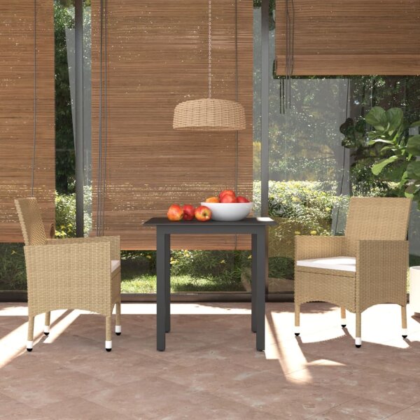 vidaXL 3-tlg. Garten-Essgruppe mit Kissen Poly Rattan Beige