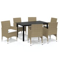 vidaXL 7-tlg. Garten-Essgruppe mit Kissen Poly Rattan Beige