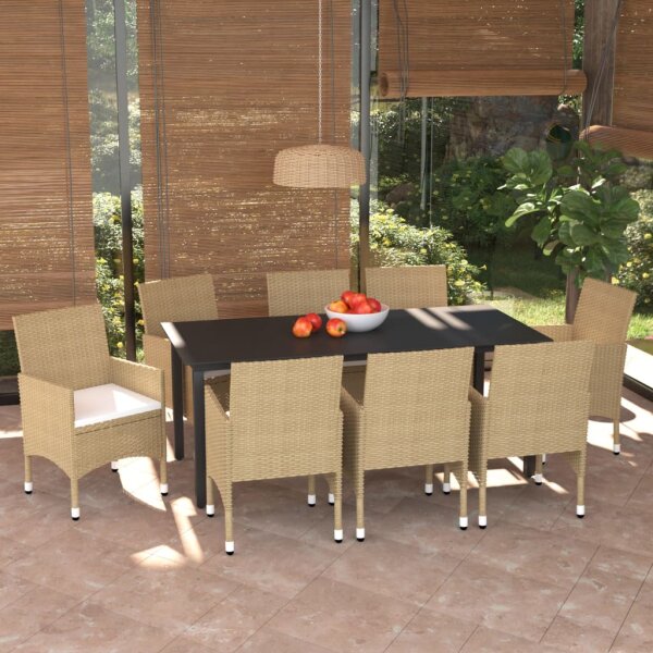 vidaXL 9-tlg. Garten-Essgruppe mit Kissen Poly Rattan Beige