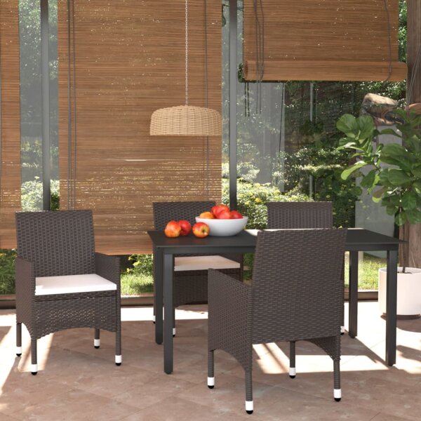 vidaXL 5-tlg. Garten-Essgruppe mit Kissen Poly Rattan Braun