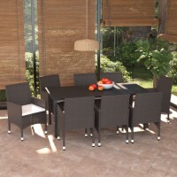 vidaXL 9-tlg. Garten-Essgruppe mit Kissen Poly Rattan Braun