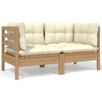 vidaXL 2-Sitzer-Gartensofa mit Kissen Creme Massivholz Kiefer