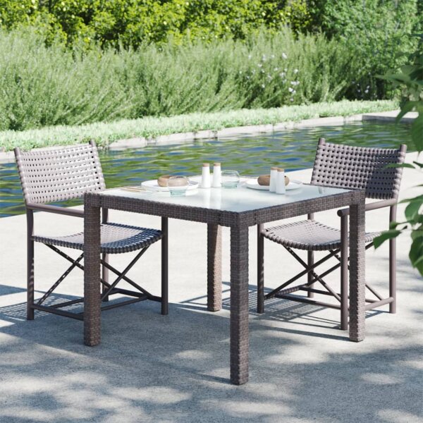 vidaXL Gartentisch 90x90x75 cm Geh&auml;rtetes Glas Poly Rattan Braun