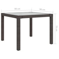 vidaXL Gartentisch 90x90x75 cm Geh&auml;rtetes Glas Poly Rattan Braun