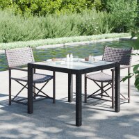 vidaXL Gartentisch 90x90x75 cm Geh&auml;rtetes Glas Poly Rattan Schwarz