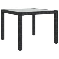 vidaXL Gartentisch 90x90x75 cm Geh&auml;rtetes Glas Poly Rattan Schwarz