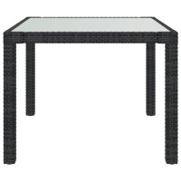 vidaXL Gartentisch 90x90x75 cm Geh&auml;rtetes Glas Poly Rattan Schwarz