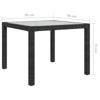 vidaXL Gartentisch 90x90x75 cm Geh&auml;rtetes Glas Poly Rattan Schwarz