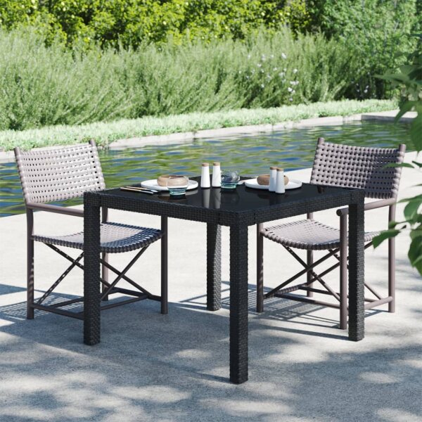 vidaXL Gartentisch 90x90x75 cm Geh&auml;rtetes Glas Poly Rattan Schwarz