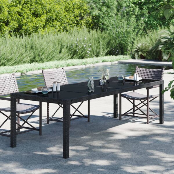 vidaXL Gartentisch Schwarz 250x100x75 cm Geh&auml;rtetes Glas Poly Rattan