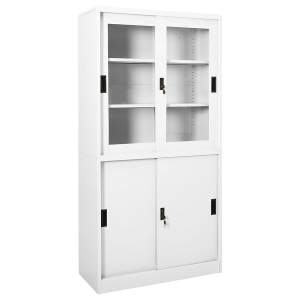 vidaXL B&uuml;roschrank mit Schiebet&uuml;ren Wei&szlig; 90x40x180 cm Stahl