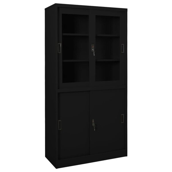 vidaXL B&uuml;roschrank mit Schiebet&uuml;r Schwarz 90x40x180 cm Stahl