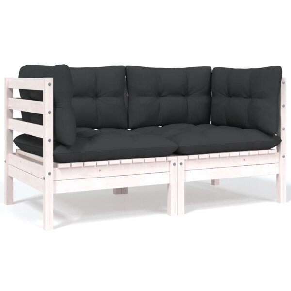 vidaXL 2-Sitzer-Gartensofa mit Kissen Wei&szlig; Massivholz Kiefer