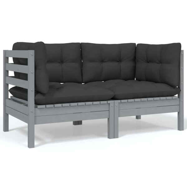 vidaXL 2-Sitzer-Gartensofa mit Kissen Grau Massivholz Kiefer