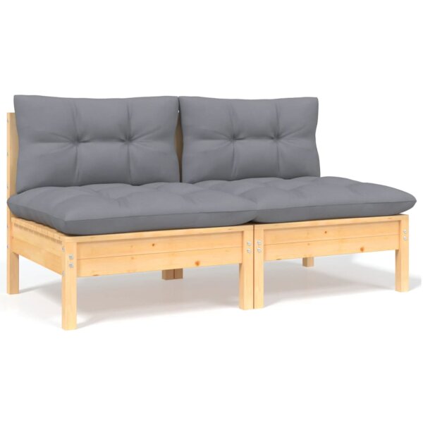vidaXL 2-Sitzer-Gartensofa mit Grauen Kissen Massivholz Kiefer