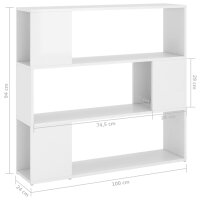 vidaXL B&uuml;cherregal Raumteiler Hochglanz-Wei&szlig; 100x24x94 cm