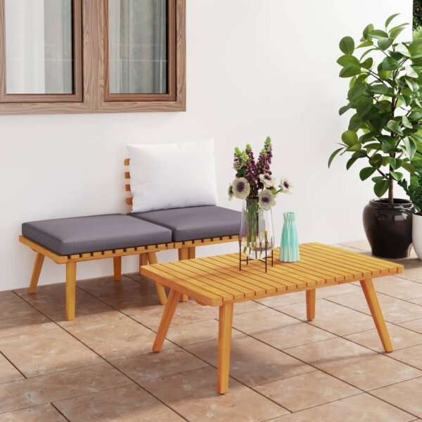 vidaXL 3-tlg. Garten-Lounge-Set mit Kissen Massivholz Akazie