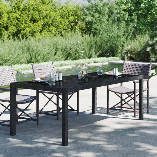 vidaXL Gartentisch Schwarz 190x90x75 cm Geh&auml;rtetes Glas Poly Rattan