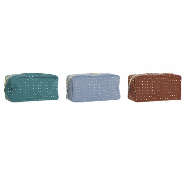 Kulturbeutel DKD Home Decor Blau Braun t&uuml;rkis Polyester Baumwolle (3 pcs) (30 x 10 x 15 cm)